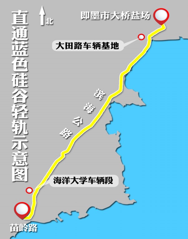 青島藍色硅谷輕軌明年或開工 地鐵1號線走向不變